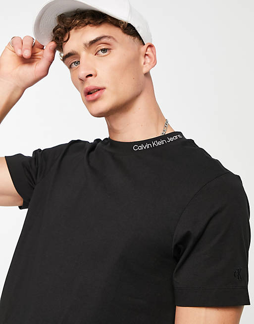 Calvin Klein Jeans institutional embroidered neck t-shirt in black | ASOS