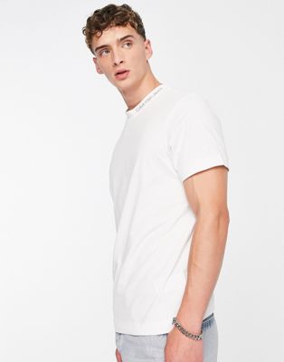 Calvin Klein Jeans institutional embroidered neck t-shirt in white