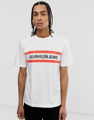 Calvin Klein Jeans - Institutional - Gestreept T-shirt met logo in wit