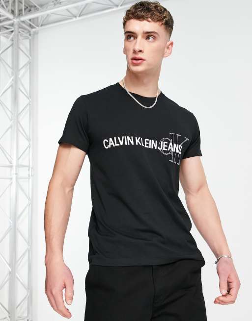 Calvin Klein Jeans t-shirt in black with sleeve institutional logo, ASOS