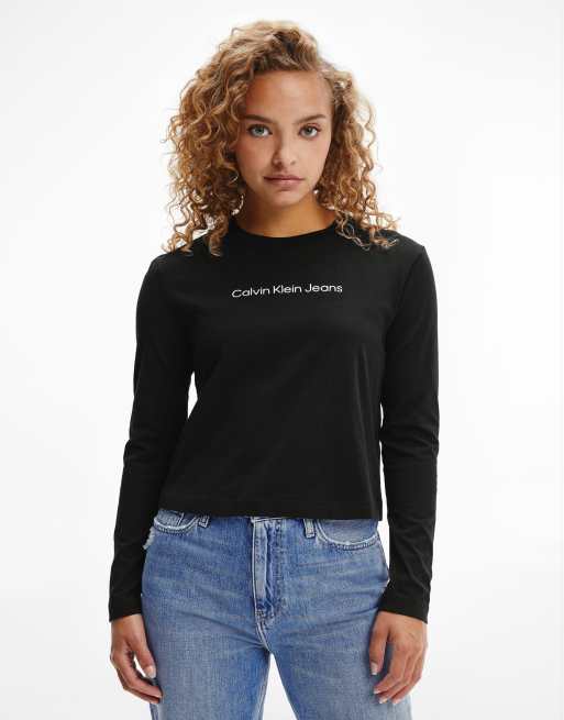 Calvin Klein Jeans - Institutional - Krympet langærmet T-shirt i sort 