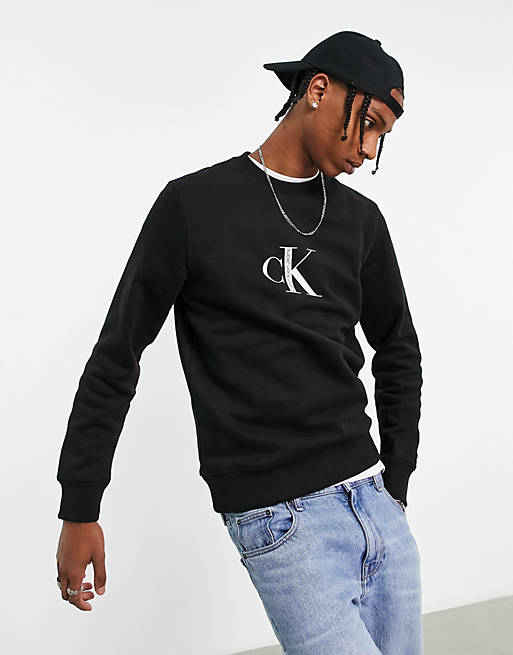 Calvin Klein Jeans institutional logo crew neck sweatshirt in black | ASOS