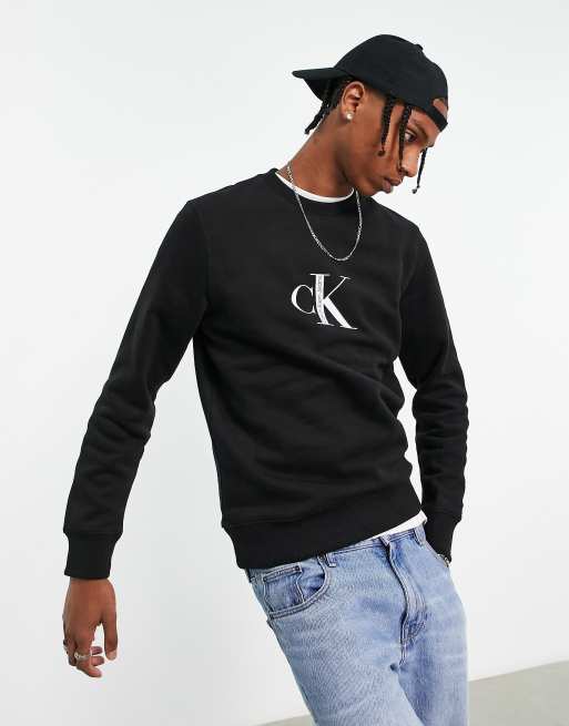 Calvin Klein Jeans sweatshirt with all over logo print black, ASOS