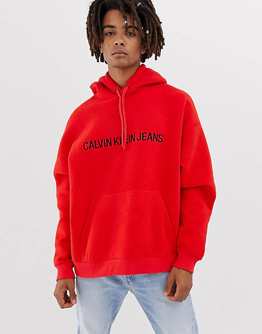 Calvin Klein Jeans institutional logo red fleece hoodie | ASOS