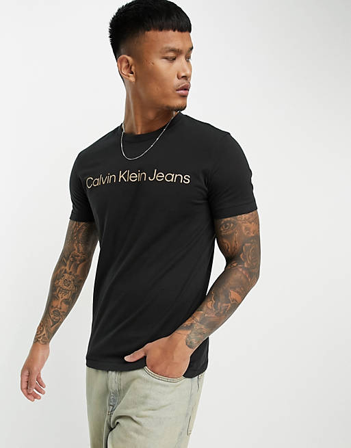 institutional fit slim ASOS Klein | black Jeans in t-shirt Calvin logo