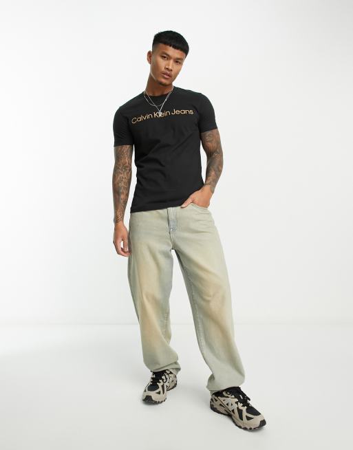 institutional Calvin t-shirt slim in logo black Klein fit ASOS | Jeans