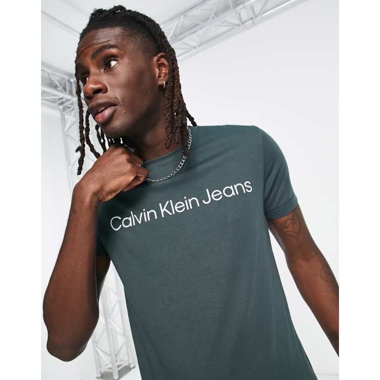 Calvin Klein Jeans institutional logo slim fit t-shirt in dark green | ASOS