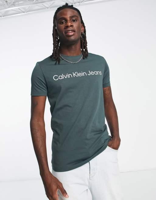 Calvin Klein Jeans institutional logo t-shirt ASOS fit | green dark slim in