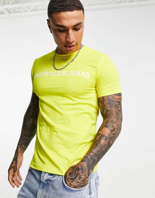 Calvin Klein Jeans institutional logo slim fit t shirt in yellow