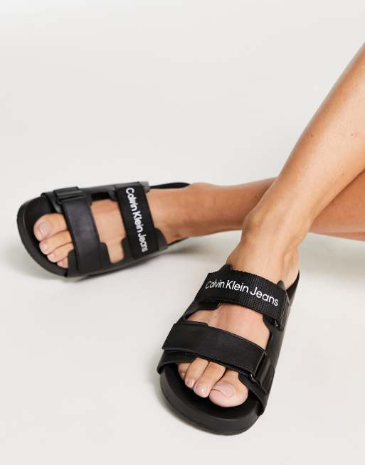 Calvin Klein Jeans institutional logo slip on sandals in black