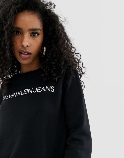 Calvin Klein Jeans INSTITUTIONAL LOGO SWEATSHIRT Black - Free delivery