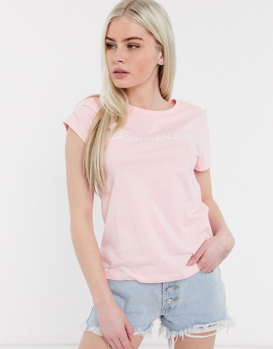 Calvin Klein Jeans institutional logo t shirt in pink