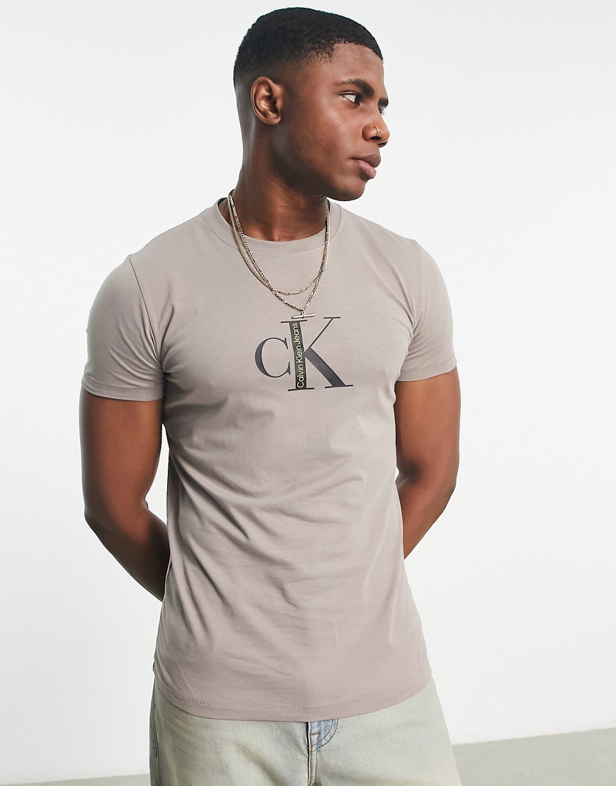 Calvin Klein Jeans institutional logo t-shirt in taupe-Neutral