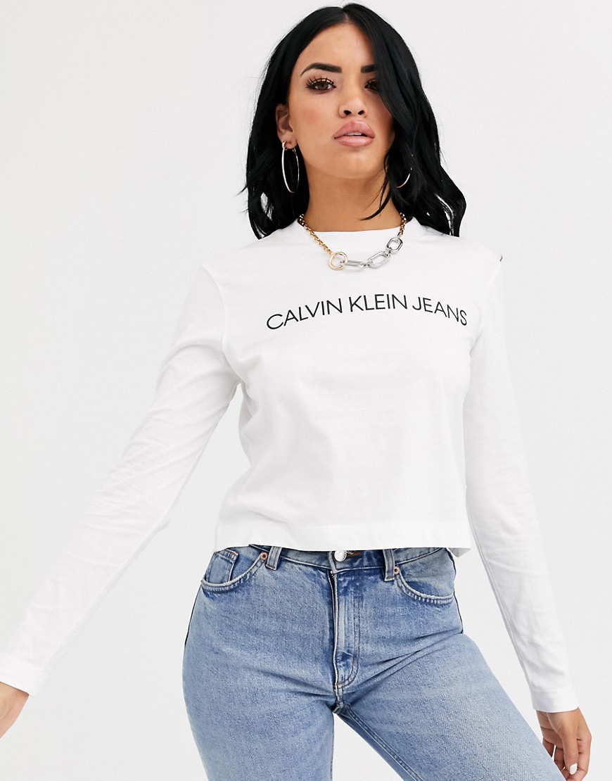 Calvin Klein Jeans institutional long sleeve logo t shirt-White