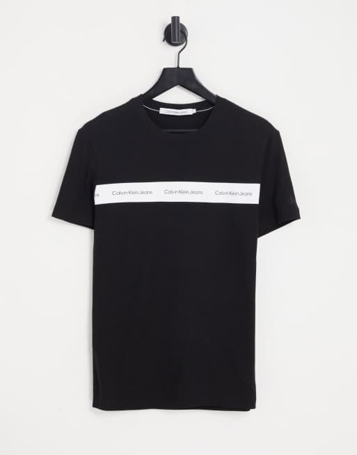 Calvin Klein Jeans – Institutional – Schmal geschnittenes T-Shirt in Schwarz mit Zierstreifen