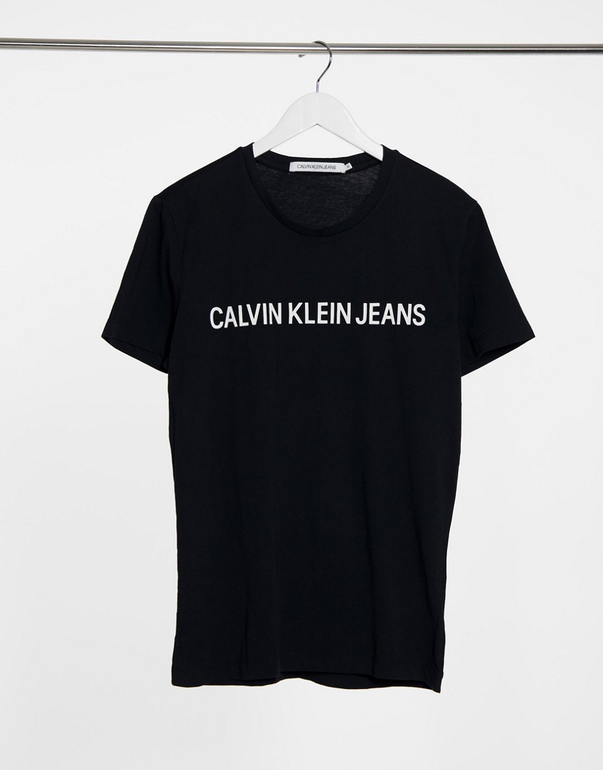 Calvin Klein Jeans - Institutional Script - T-shirt slim nera con logo-Nero