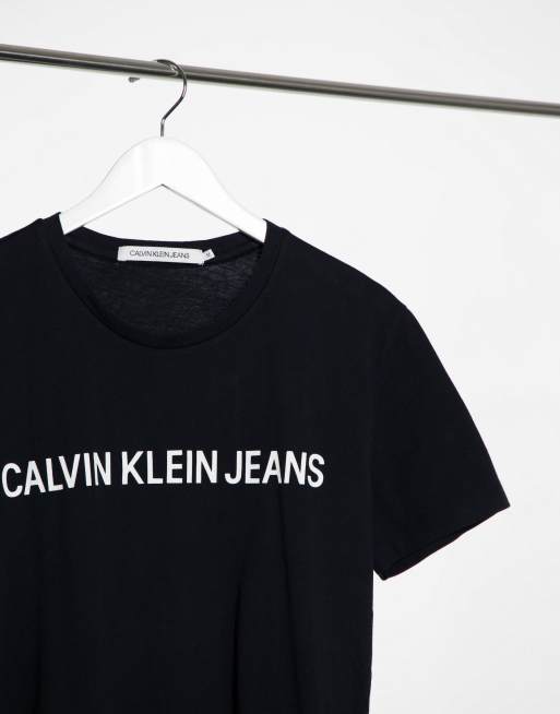 Calvin Klein Jeans - Institutional - Slim-fit T-shirt met scriptlogo in zwart, 3 van 4