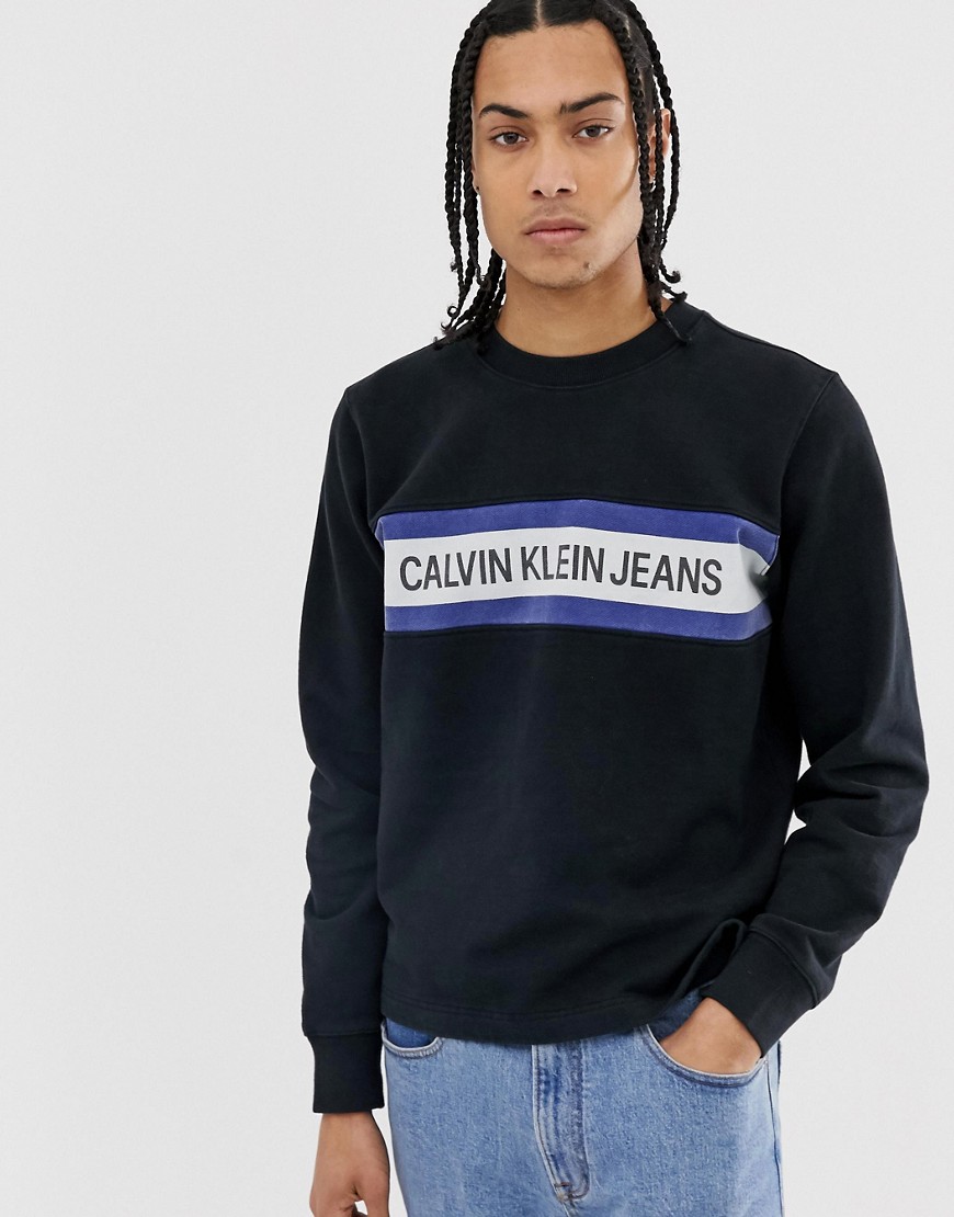 Calvin Klein Jeans institutional stripe logo sweatshirt in black