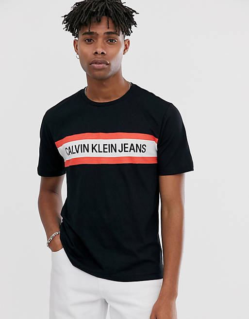 Calvin Klein Jeans institutional stripe logo t-shirt in black | ASOS