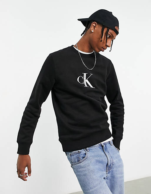 Calvin Klein Jeans – Institutional – Sweatshirt in Schwarz mit  Rundhalsausschnitt und Logo | ASOS