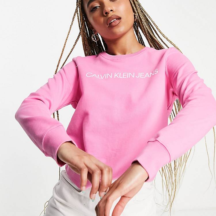 Calvin Klein Jeans – Institutional – Sweatshirt mit Logo in Pink | ASOS