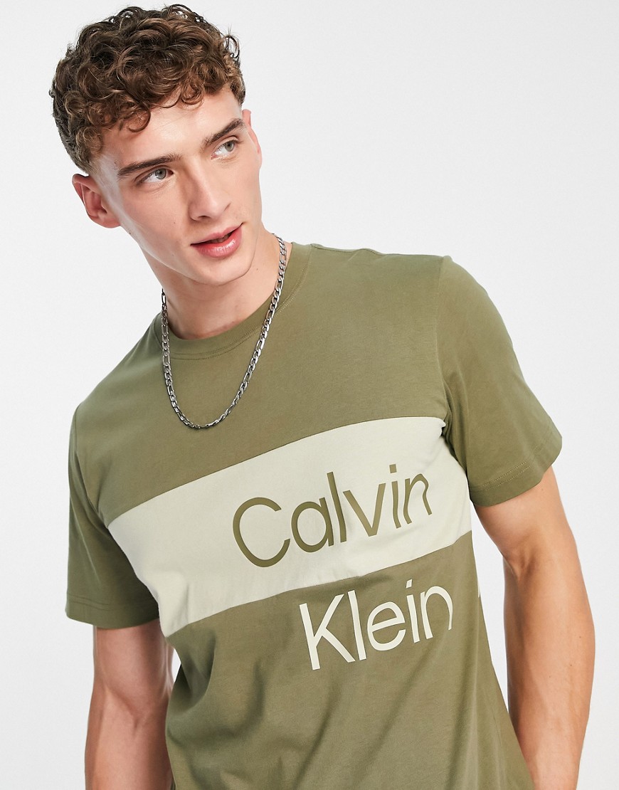 calvin klein jeans - institutional - t-shirt kaki colorblock-verde