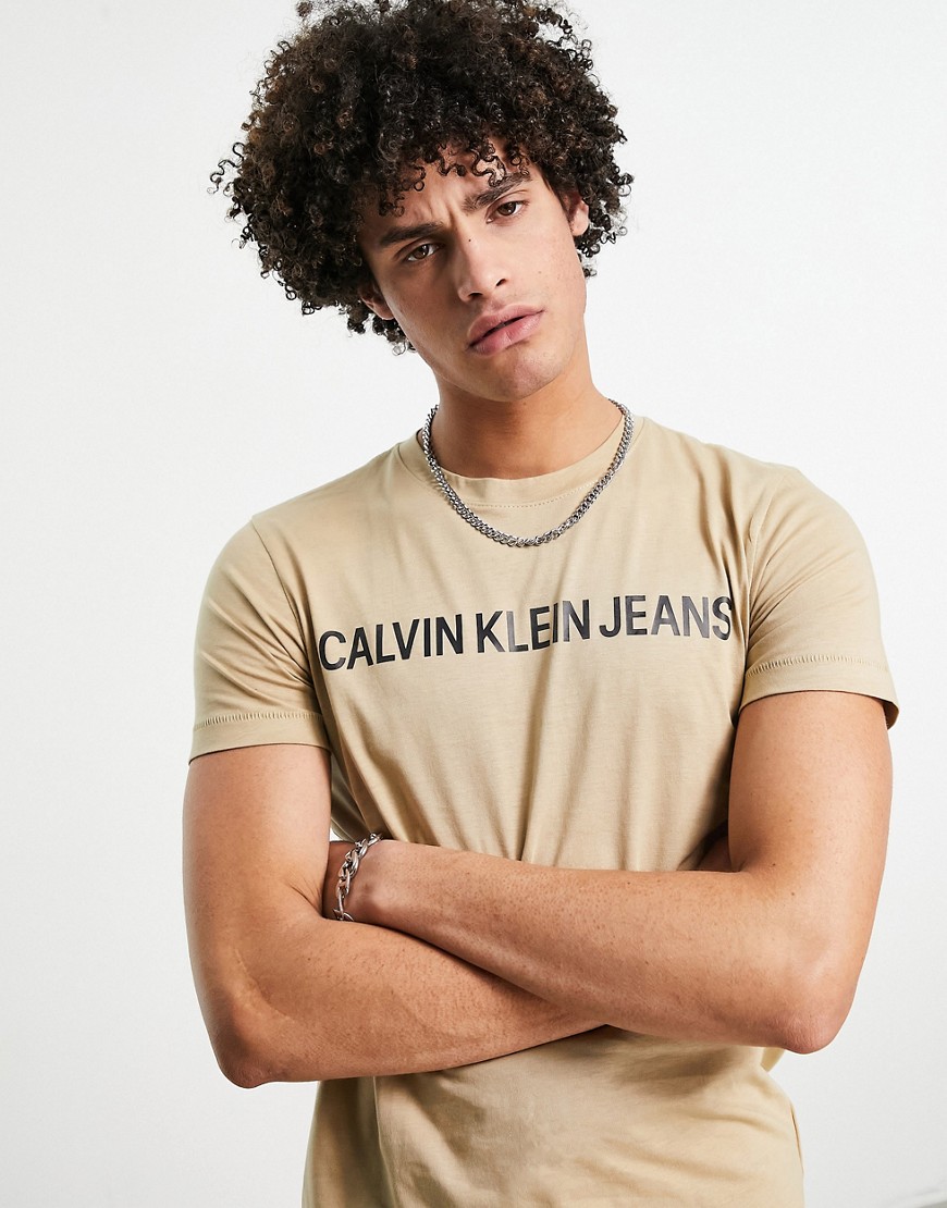Calvin Klein Jeans - Institutional - T-Shirt Slim Color Pietra Con Logo-Neutro
