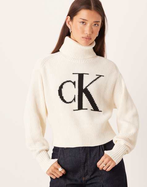 Calvin Klein Jeans intarsia knit jumper in white