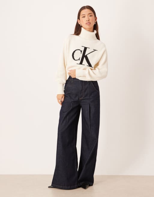 Calvin Klein Jeans intarsia knit jumper in white, 2 of 4