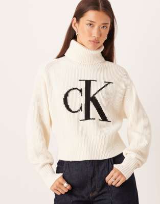 Calvin Klein Jeans Est.1978 Intarsia Knit Sweater In White