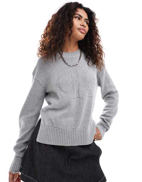 Calvin Klein Jeans intarsia loose jumper in grey - view 1