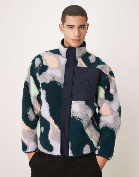 Calvin Klein Jeans – Jacke aus Polarfleece in Marineblau und Flieder mit abstraktem Muster - view 1
