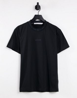Calvin Klein Jeans jacquard neck logo t-shirt in black