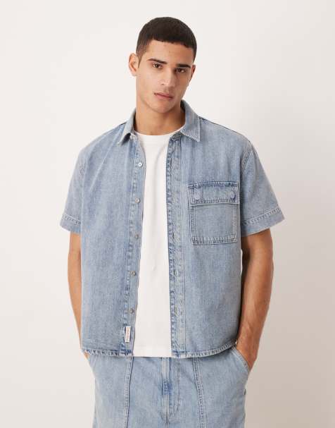 Calvin Klein Jeans – Jasnoniebieska koszula jeansowa z krótkimi rękawami z domieszką lnu, część zestawu - view 1