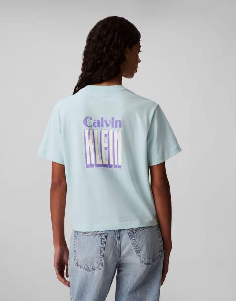 Calvin Klein Jeans – Jasnoniebieski T-shirt z nadrukiem na plecach - view 1