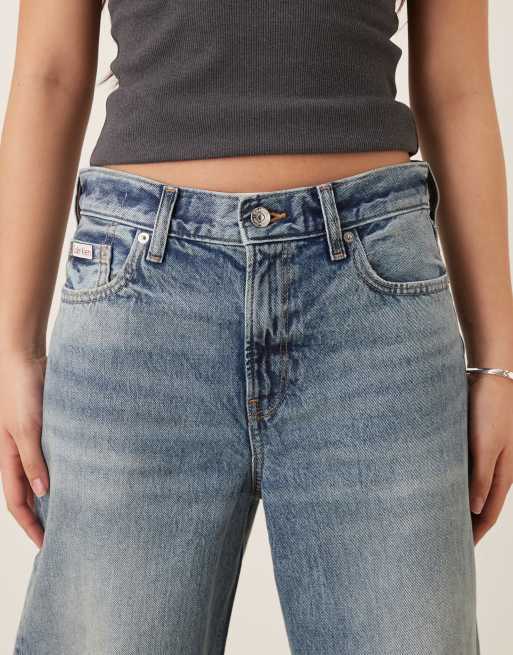 Calvin Klein Jeans - Jean baggy à taille basse - Bleu moyen délavé effet usé, 5 de 5