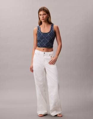Calvin Klein Jeans - Jean baggy taille basse à logo répété avec découpes laser - Écru-Neutre