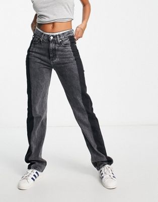 Calvin Klein Jeans - Jean droit à taille haute - Noir bicolore | ASOS
