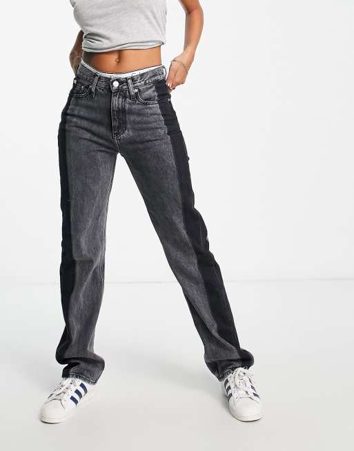 Pantalon jean bicolore sale
