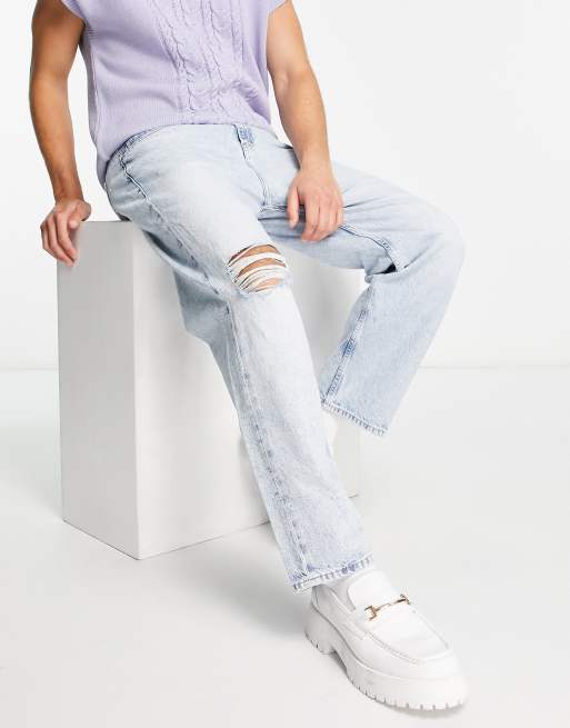 Calvin Klein Jeans - Jean droit court style années 90 effet vieilli - Bleu clair délavé