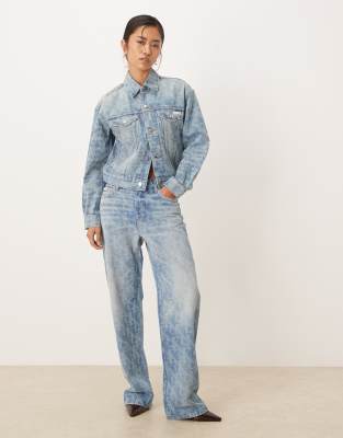 Jeans - Jean droit style années 90 avec logo imprimé - Bleu clair délavé W24 L30