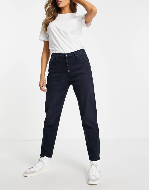 Calvin Klein Jeans Jean mom avec bouton apparent Noir delave ASOS