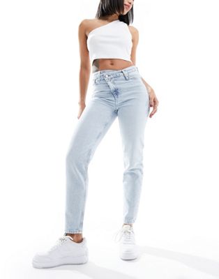 Calvin Klein Jeans mom jean wrap waist in light wash - ASOS Price Checker
