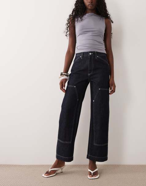 Calvin Klein Jeans jeans carpenter con cuciture a contrasto in denim blu scuro - view 1