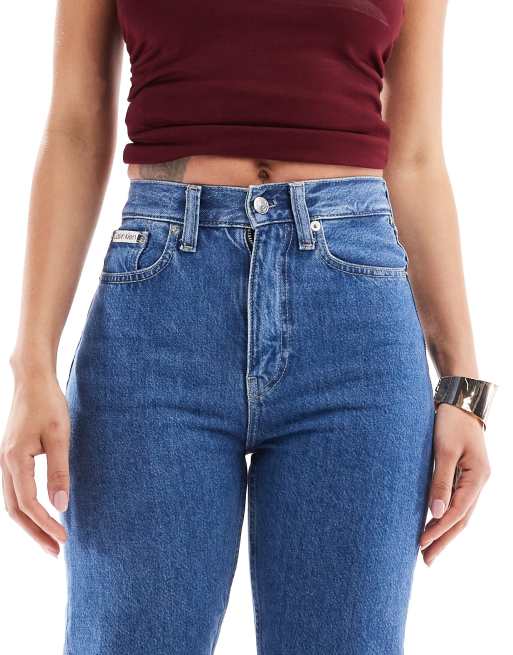 Calvin Klein Jeans - Jeans dritti a vita alta lavaggio blu medio, 4 di 5