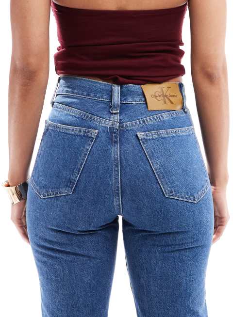 Calvin Klein Jeans - Jeans dritti a vita alta lavaggio blu medio, 5 di 5