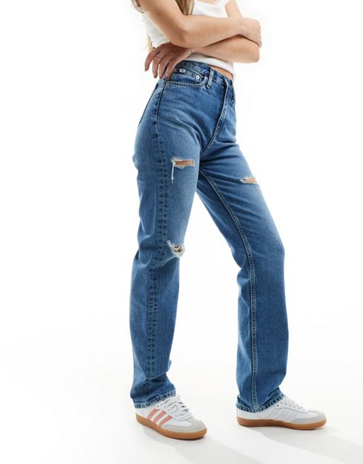 Calvin Klein Jeans - Jeans dritti a vita alta lavaggio medio