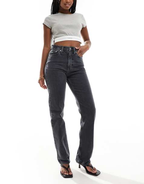 Calvin Klein Jeans – Jeans in grauer Waschung mit geradem Schnitt und hohem Bund, exklusiv bei ASOS - view 1