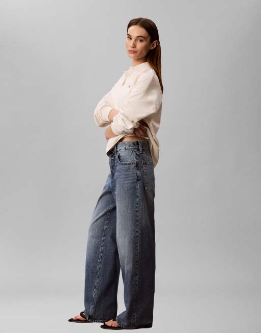 Calvin Klein Jeans - Jeans larghi a vita bassa blu tinto, 2 di 6