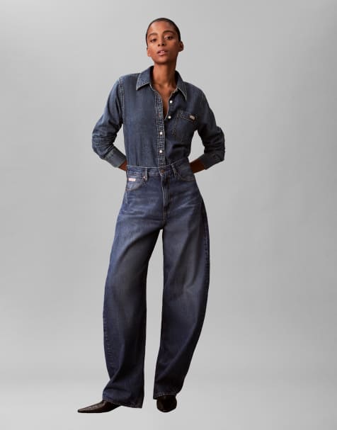 Calvin Klein Jeans - Jeans met extreem wijde ronde pijpen in donker denim - view 1